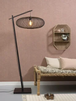 Good&Mojo Vloerlamp Cango bamboe zwart S 176 cm kap Ø 60 zwart Hot