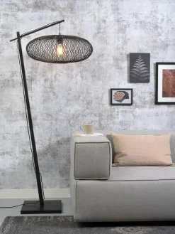 Good&Mojo Vloerlamp Cango bamboe zwart S 176 cm kap Ø 60 zwart Hot