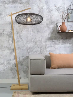 Good&Mojo Vloerlamp Cango bamboe naturel S 176 cm kap Ø 60 zwart Clearance