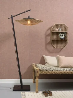 Good&Mojo Vloerlamp Kalimantan zw. h.176cm/kap horiz. 60x15cm zw/nat. Clearance