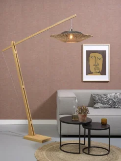 Good&Mojo Vloerlamp Kalimantan bamboe h.207cm/kap horiz.60x15cm zw/nat. Discount