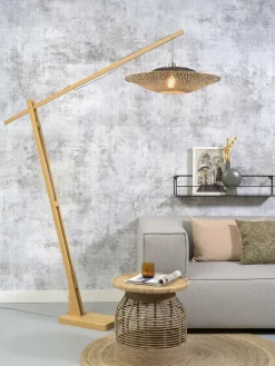 Good&Mojo Vloerlamp Kalimantan bamboe h.207cm/kap horiz.60x15cm zw/nat. Discount