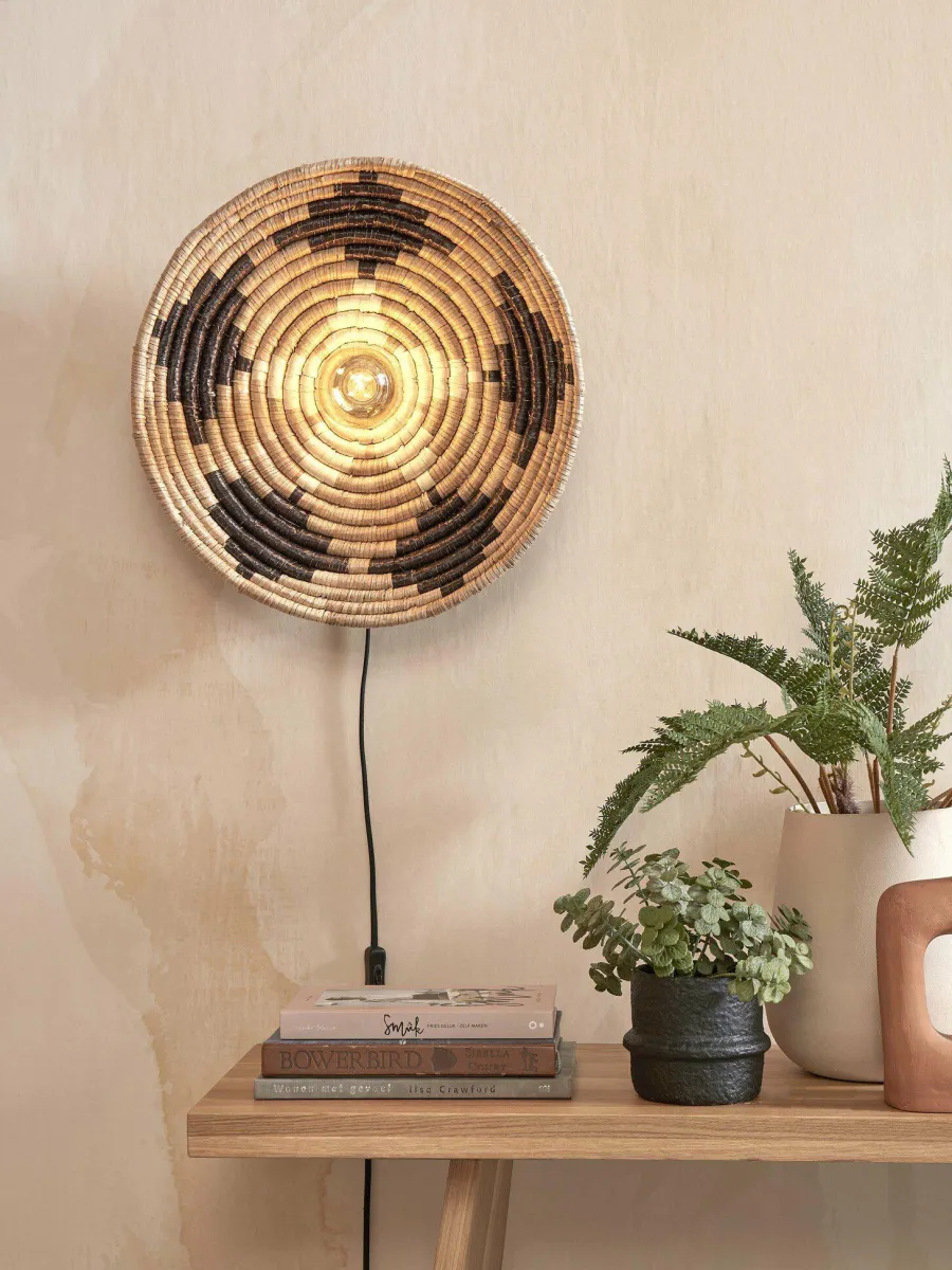 Good&Mojo Wandlamp Andros dia. 45cm zwart/naturel/wit Outlet
