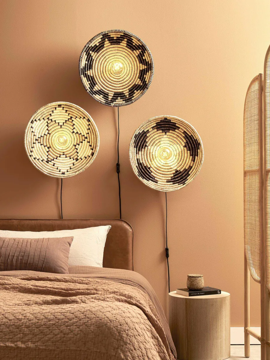 Good&Mojo Wandlamp Andros dia. 45cm zwart/naturel New