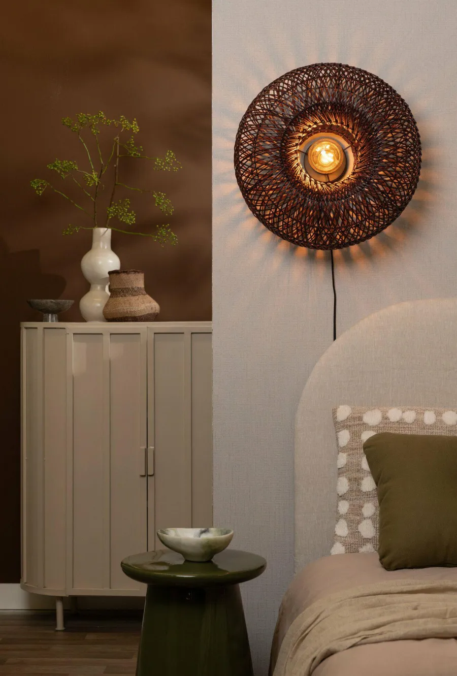 Good&Mojo Wandlamp Arizona bamboe ø50x23cm burgundy S Outlet