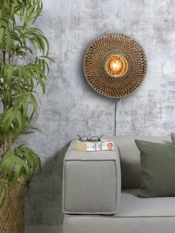 Good&Mojo Wandlamp Bali bamboe 44 x 12 cm zwart/naturel S New