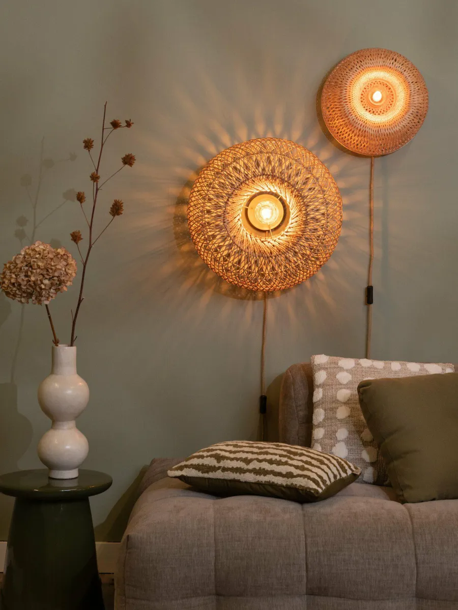 Good&Mojo Wandlamp Barbados bamboe ø35xh.15cm naturel New