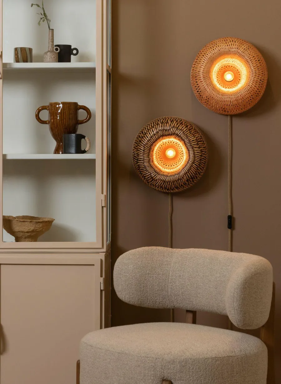Good&Mojo Wandlamp Barbados bamboe ø35xh.15cm naturel/bruin Discount