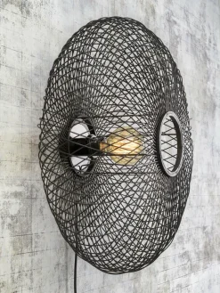 Good&Mojo Wandlamp Cango bamboe ellips dia.60x25cm zwart New