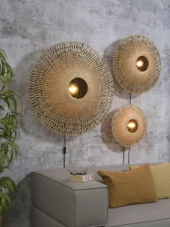 Good&Mojo Wandlamp Kalimantan bamboe plat Ø60 M