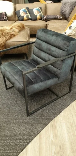 Het Anker Showroommodel Fauteuil Skipper Black & Blue vintage velvet New