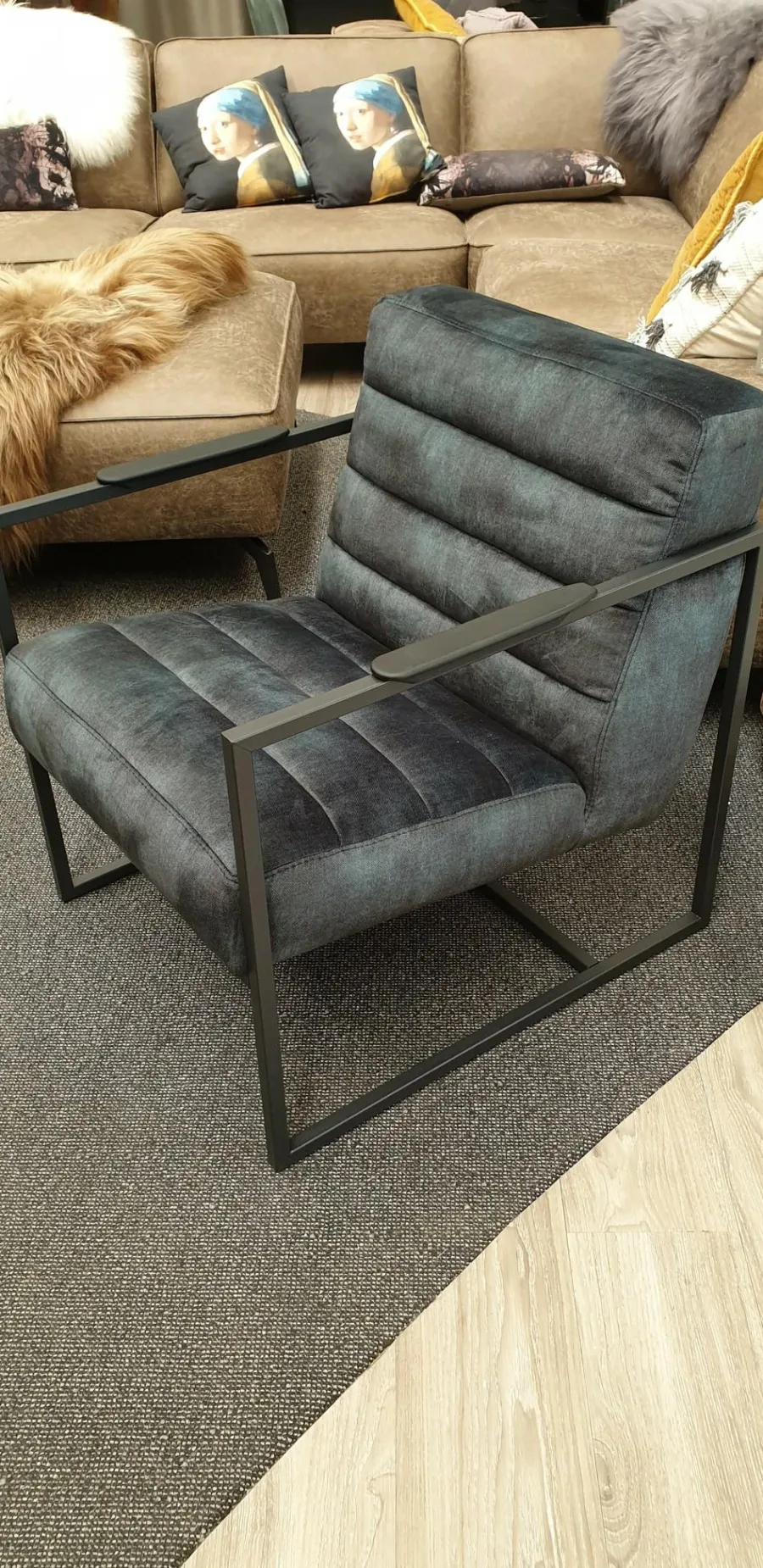 Het Anker Showroommodel Fauteuil Skipper Black & Blue vintage velvet New