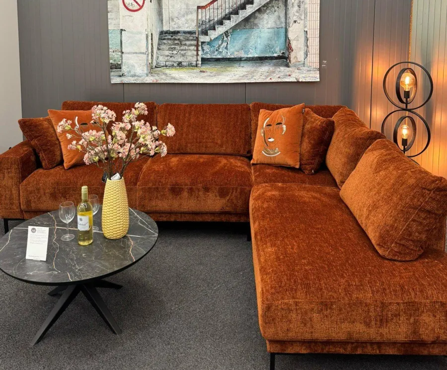 Het Anker Showroommodel Hoekbank Maltese - 2,5 zits arm links - open eiland rechts - Stof Cloud Cognac 28 Best