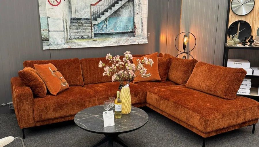 Het Anker Showroommodel Hoekbank Maltese - 2,5 zits arm links - open eiland rechts - Stof Cloud Cognac 28 Best
