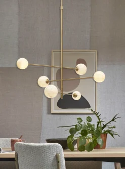 it's about RoMi Hanglamp glas/ijzer Carrara 3-arm met 6 bollen wit marmerprint/goud Clearance