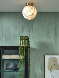 it's about RoMi Plafonniere glas/ijzer Carrara bol wit marmerprint/goud S Outlet