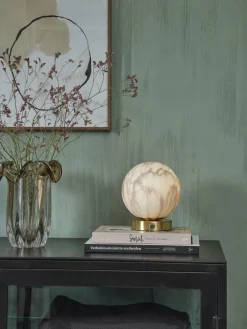 it's about RoMi Tafellamp glas/ijzer Carrara bol wit marmerprint/goud Outlet