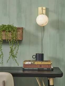 it's about RoMi Wandlamp glas/ijzer Carrara bol wit marmerprint/goud Discount