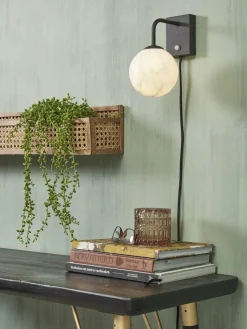 it's about RoMi Wandlamp glas/ijzer Carrara bol wit marmerprint/zwart Discount