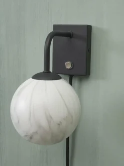 it's about RoMi Wandlamp glas/ijzer Carrara bol wit marmerprint/zwart Discount