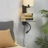 it's about RoMi Wandlamp ijzer Florence plank+usb+leeslamp 15000hrs incl. dimmer l. linnen Online