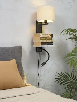 it's about RoMi Wandlamp ijzer Florence plank+usb+leeslamp 15000hrs incl. dimmer l. linnen Online