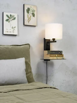 it's about RoMi Wandlamp ijzer Florence E14 met plank+usb incl. dimmer wit Outlet