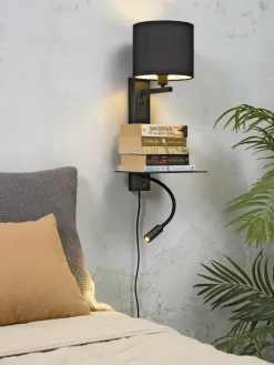 it's about RoMi Wandlamp ijzer Florence plank+usb+leeslamp 15000hrs incl. dimmer zwart Outlet