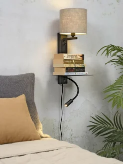 it's about RoMi Wandlamp ijzer Florence plank+usb+leeslamp 15000hrs incl. dimmer d. linnen Outlet