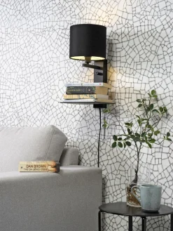 it's about RoMi Wandlamp ijzer Florence E14 met plank+usb incl. dimmer zwart Hot
