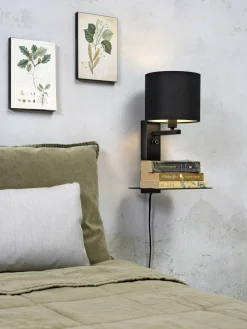it's about RoMi Wandlamp ijzer Florence E14 met plank+usb incl. dimmer zwart Hot