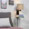 it's about RoMi Wandlamp ijzer Florence E14 met plank+usb incl. dimmer d. linnen Discount