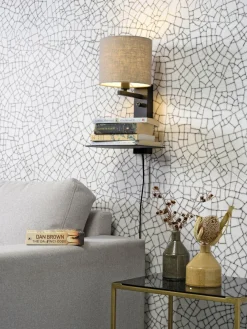it's about RoMi Wandlamp ijzer Florence E14 met plank+usb incl. dimmer d. linnen Discount