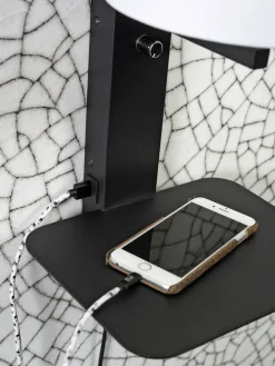 it's about RoMi Wandlamp ijzer Florence E14 met plank+usb incl. dimmer d. linnen Discount