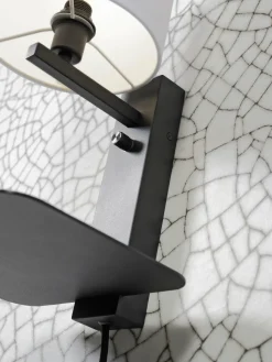 it's about RoMi Wandlamp ijzer Florence E14 met plank+usb incl. dimmer d. linnen Discount