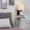 it's about RoMi Wandlamp ijzer Florence E14 met plank+usb incl. dimmer l. linnen Discount