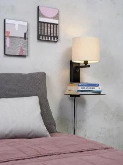it's about RoMi Wandlamp ijzer Florence E14 met plank+usb incl. dimmer l. linnen Discount