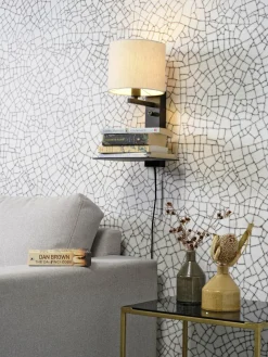 it's about RoMi Wandlamp ijzer Florence E14 met plank+usb incl. dimmer l. linnen Discount