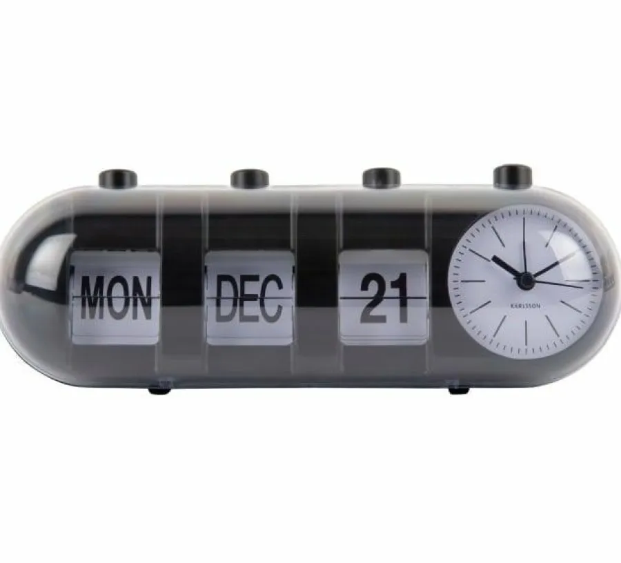 Karlsson Alarmklok Retro Tube Calender Flip zwart New
