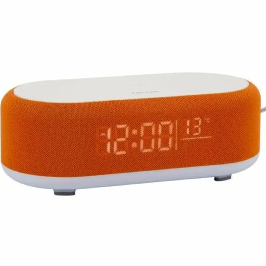 Karlsson Alarmklok Vogue met telefoonoplader en bluetooth helder oranje New