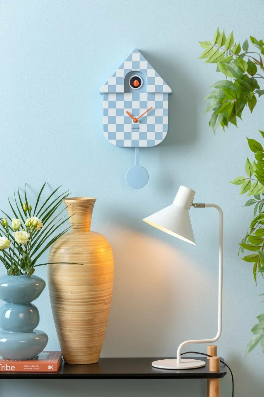 Karlsson Klok Modern Cuckoo Checker zacht blauw Clearance