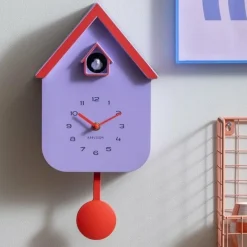 Karlsson Wandklok Dupla Color Cuckoo zacht paars met helder oranje Hot