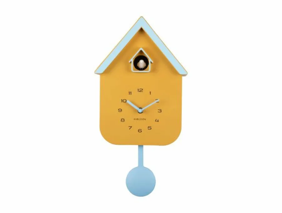 Karlsson Wandklok Dupla Color Cuckoo mango geel met zacht blauw Outlet