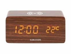 Karlsson Wekker Block met telefoonoplader LED donkerbruin Discount