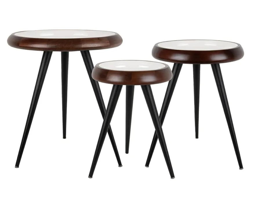 Leitmotiv Bijzettafel set van 3 Tripod met metalen poten New