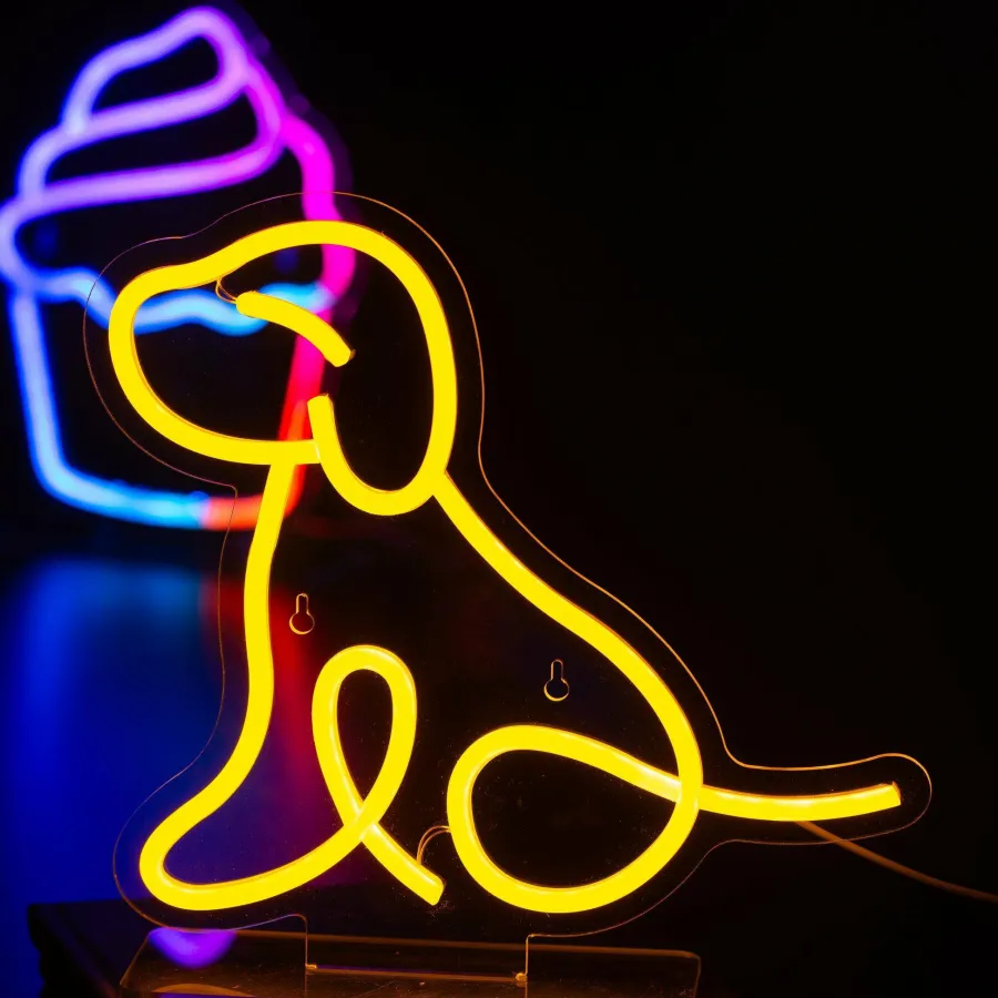 Leitmotiv Neon licht Zittende hond geel Online