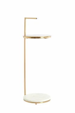 Light en Living Bijzettafel Ø26x76 cm LEDA marmer wit+antiek brons