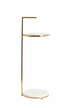 Light en Living Bijzettafel Ø26x76 cm LEDA marmer wit+antiek brons