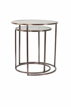 Light en Living Bijzettafel set van 2 DUARTE glas bruin+antiek koper Outlet