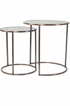Light en Living Bijzettafel set van 2 DUARTE glas bruin+antiek koper Outlet